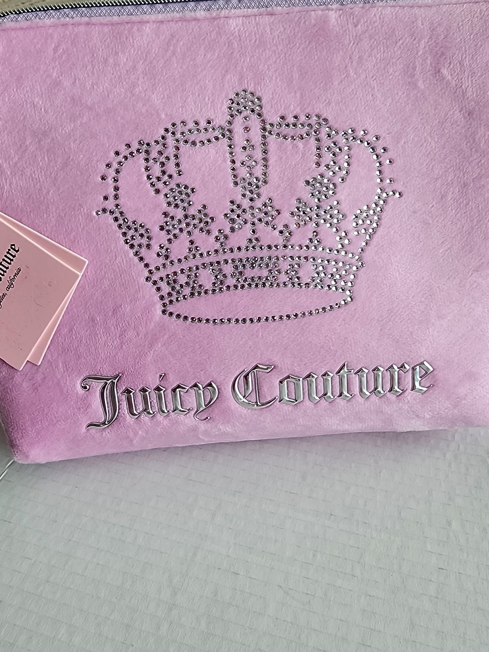 NWT Juicy Couture Pink Velour Rhinestone Crown Cosmetic Travel Pouch Y2K